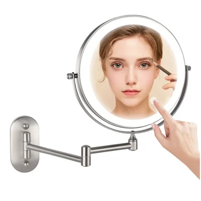 LED Light Vanity Makeup Mirror 10X Magnification Double Sided Rotatable 8 inch Wall Mounted Round Mirror