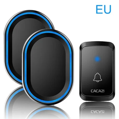 CACAZI A80 Waterproof Wireless Remote Doorbell Wall Plug-In Cordless Door Chime with 58 Tune Songs - 1 Transmitter + 2 Receivers / EU Plug