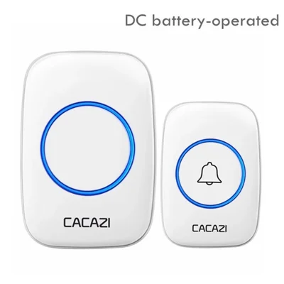 CACAZI 300m Range Wireless Doorbell Waterproof Cordless Door 36 Chimes Door Bell Kit - White/Transmitter + Receiver