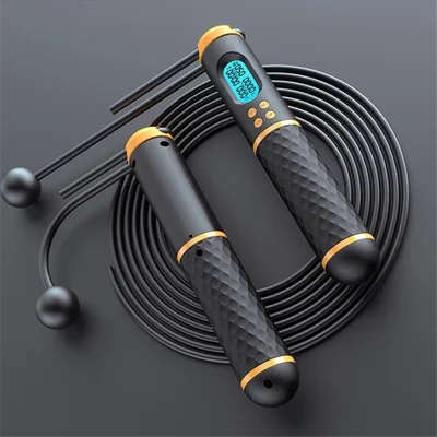 2 in 1 Cordless Skipping Rope Intelligent Counting Non-slip Handle Jumping Rope for Gym Sports Fitness - Black/Yellow