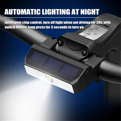 C3 Waterproof Solar Panel Bike Front Light Bicycle Head Light Intelligent Induction LED Cycling Light for MTB - Black