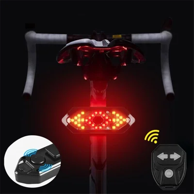 Remote Control Bicycle Signal Light Bike Direction Indicator LED USB Charging Tail Light with Horn - Black