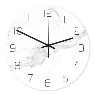 Wall Clock White Marble Printed Acrylic Round Decorative Clock for Store Office Home