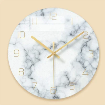 12 inch Marble Pattern Decorative Glass Wall Clock for Living Room Kitchen Office Bedroom - White