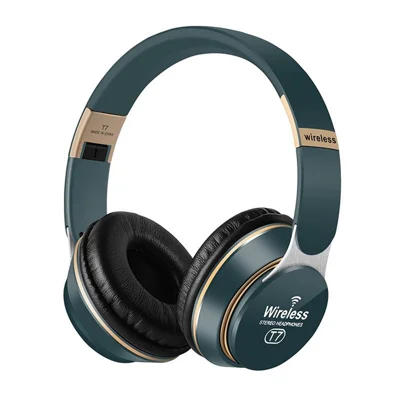 T7 On-Ear Bluetooth-compatible Headphone Earphone Noise Cancelling Wireless Earpiece Foldable Bass Stereo Headset - Green