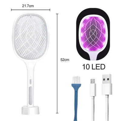 2 i 1 elektrisk myggedræber, fluefælde, LED-lampe, UV-lys, anti-mygge racke, slåer - 10-LED//Grå