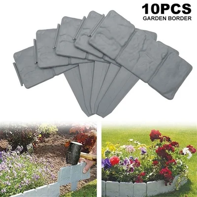 10Pcs/Set Plastic Garden Yard Fence Imitation Stone Garden Frame Lawn Trims - Grey