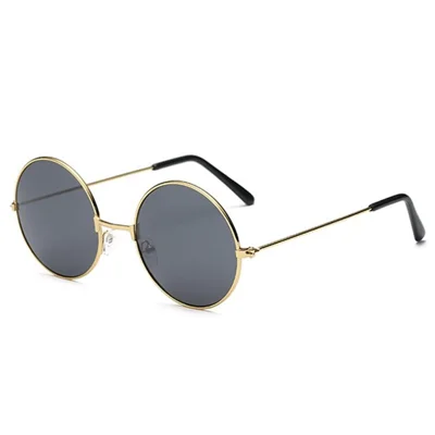 Unisex Retro Round Sunglasses Goggle Light Blocking Glasses - Black Grey / Gold Frame