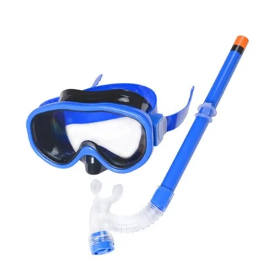 Kids Diving Glasses Adjustable Snorkeling Gear Children Swimming Goggles Snorkel Mask - Dark Blue
