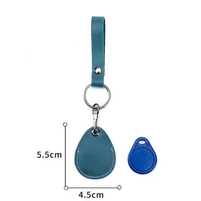 Leather Sleeve Holder Cover for RFID Key Fob Proximity ID Card Token Tag Student ID Cards - Drop Shape/Navy Blue