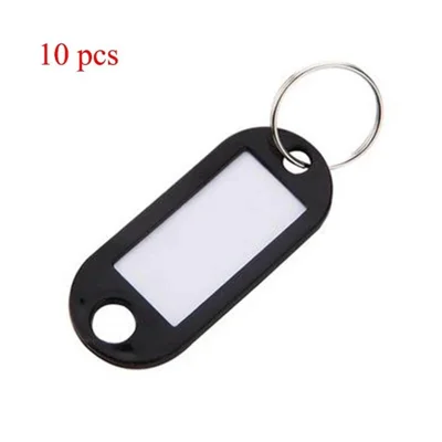 10Pcs Plastic Key Tags ID Name Window Key Identifier Ring Keychain Labels - Black