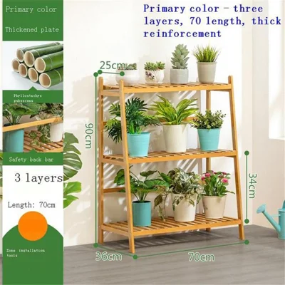 2501ZWJ-02 Wood Plant Stand Indoor Plant Shelf Flower Pot Stand Display Rack Holder - 70cm Length / 3-Layer