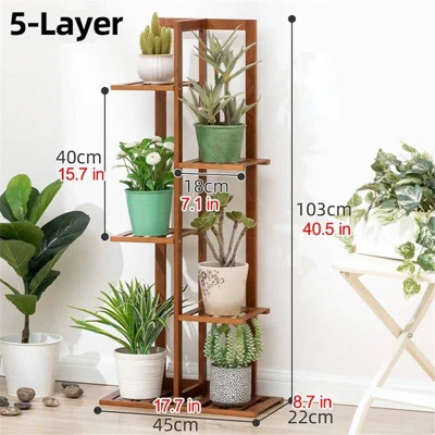 OSHJ-07 Bamboo Planter Display Shelf Flower Pot Organizer Rack Plant Stand - 5 Layer