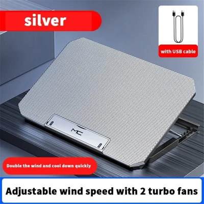 17" Laptop Cooler Computer Cooling Pad Height Adjustable Notebook Cooling Stand - Silver