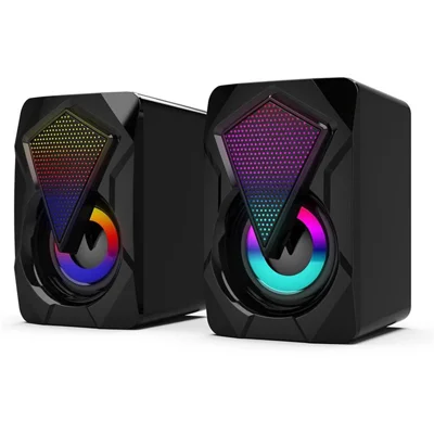 2Pcs X2 Gaming Computer Speaker, USB Stereo Wired Multimedia Loudspeaker, RGB Backlit 3.5mm Jack for PC Laptop Projector TV - Black
