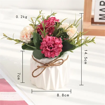 Artificial Flower and Ceramic Vase Set Simulation Flower Pot Plant Potted Home Decoration - White