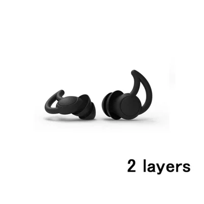 Silicone Sleeping Ear Plugs Waterproof Noise Reduction Earbuds - Black/2-Layer
