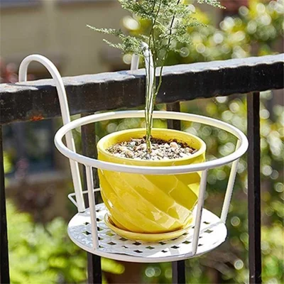 Planter Plant Basket Flower Pot Holder for Patio Balcony Porch Fence - White