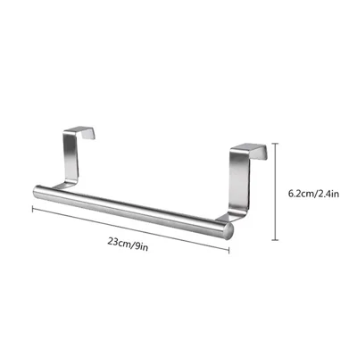 Stainless Steel Over Door Towel Rack Bar Holder Fit on Cabinet Cupboard Door - Short/Silver