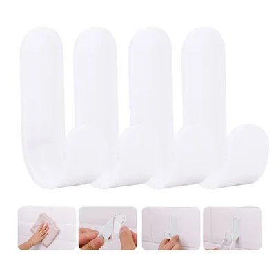 4Pcs Key Holder Door Coat Handbag Hook Towel Hanger (Double-sided Adhesive Tape)- White / 4Pcs