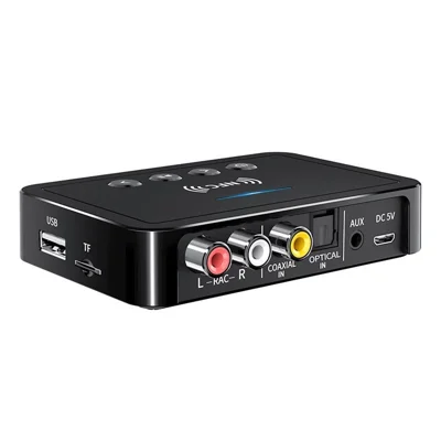 3 in 1 Bluetooth-compatible 5.0 Adapter Receiver Transmitter FM Radio TF U-Disk Player with Mic 3.5mm AUX RCA for PC TV Car - Black