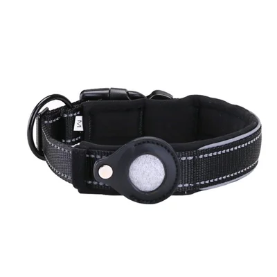 Nylon Textured Pet Loop Dog Collar for Airtag Holder Case Pet Tracker Locator - Black/L