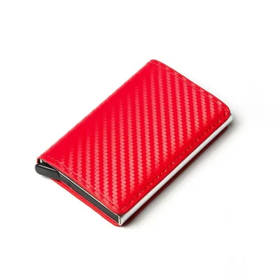 Anti-magnetic Wallet RFID Blocking Pocket Money Clip Carbon Fiber Card Holder - Red