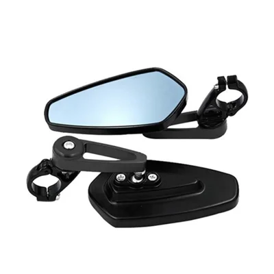 2Pcs High-quality Durable Motorcycle Handle Bar End Rearview Mirror for Honda Kawasaki Yamaha - Black