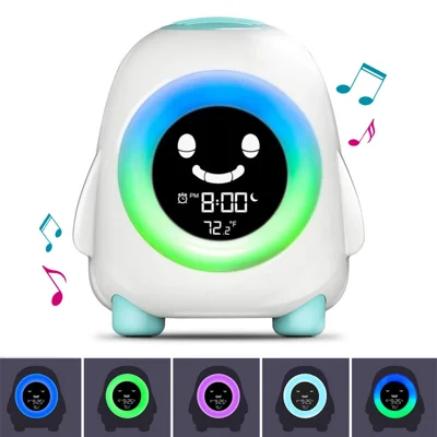 Cartoon Penguin Kids Alarm Clock Temperature Display Table Bedside Night Light - Blue