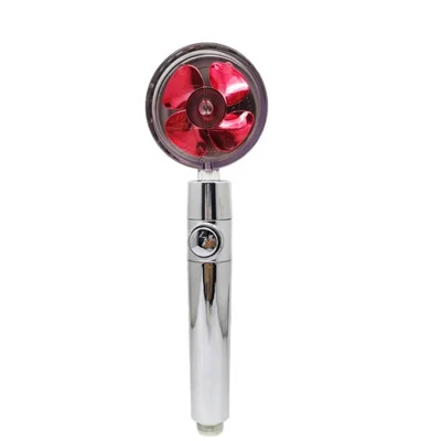 High Pressure Propeller Shower Head Water Saving On/Off Switch Rotary Hand Shower Nozzle - Red