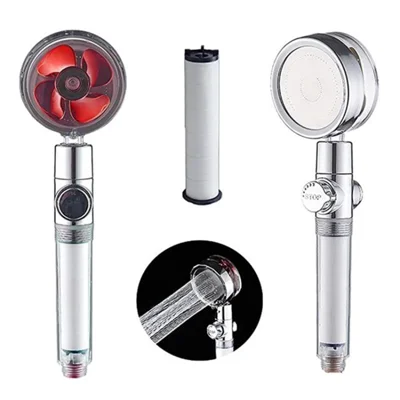 High Pressure Propeller Shower Head 360 Degree Rotation Water Saver Bathroom Shower Nozzle - Red