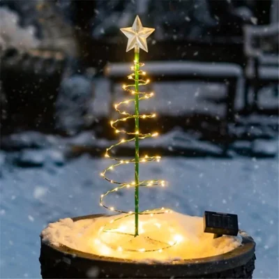 For Xmas Decor Solar LED Light String Christmas Tree Star Light Lawn Garden Decoration - Yellow Light
