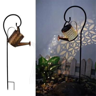 Waterproof Solar Light String Garden Watering Can Ornament Hanging Lamp with Stand for Lawn Path - Kettle Light with G-shape Stand
