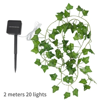 For Wall Party Wedding Decor Solar Ivy String Light Artificial Leaf Light Wreath Hanging Plant - 2 Meters 20 Lights