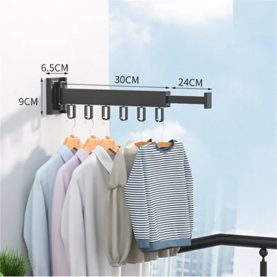 Adjustable Retractable Wall Mounted Laundry Hanger Rack Space Saving Clothes Hook - Black/1 - section