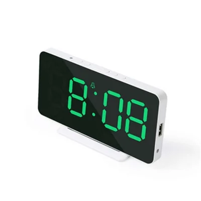 6.5-inch Digital Alarm Clock LED Time Display Snooze Function Temperature Detect Adjustable Brightness for Bedroom Home Office - Green