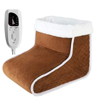 Plug-in Foot Warmer Boots Heating Pad Relieve Foot Leg Pain and Soreness Soft Fast Heating with 6 Temperature Heating Pad - Coffee / EU Plug