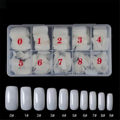 500Pcs Curved Nail Tips with Box Kit Tapered Square Acrylic Fake Nail Tips for Salon DIY Nail Art - 500Pcs/Full Cover