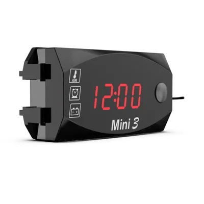 3 in 1 12V Car Voltmeter Clock Thermometer Voltmeter Waterproof Voltage Gauge Meter for Car Motorcycle - Red