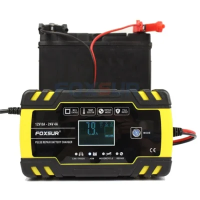 FOXSUR 12V 24V Car Battery Charger Smart Automatic Battery Charger Maintainer for Car Truck Motorcycle Lawn Mower Boat - Yellow