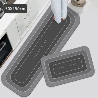 Rectangle Non-slip Waterproof Bath Mat Rug Super Absorbent Kitchen Bathroom Carpet - Gradient Dark Grey/50x150cm