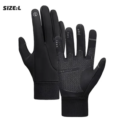 KYNCILOR A0006 Winter Waterproof Thermal Gloves with Touchscreen Fingers Anti-Slip Grip for Runing Cycling - Black / L