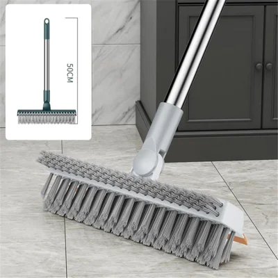 3 in 1 Cleaning Scrub Brush Stiff Bristle Floor Brush Scrubber for Bathroom Kitchen Wall - Grey / 50cm Length