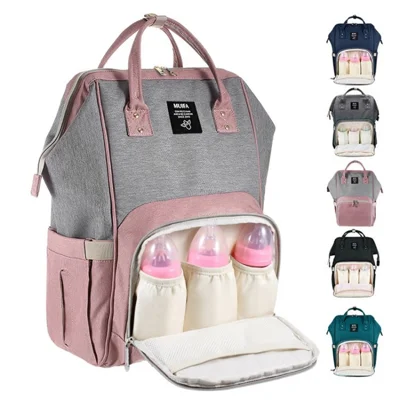 MUIFA Cloth Mommy Bag Baby Diaper Backpack Outdoor Carrying Bag Maternity Bag Nappy Milk Bottle Storage Organizer - Pink