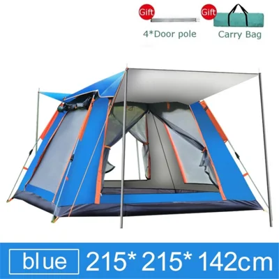 Instant Cabin Tent 215x215x142cm Waterproof Automatic 4 Doors Family Tent with Carrying Bag for Outdoor Hiking Mountaineering Travel - Standard / Blue