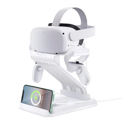 2 in 1 for Oculus Quest 2 / HTC / Pico Neo 3 VR Headset Display Stand Cell Phone Wireless Charger Multi-Function Charging Station - White