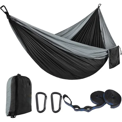 2-Person Camping Hammock 270x140cm Backpacking Tree Hammock for Traveling Hiking - Black-grey