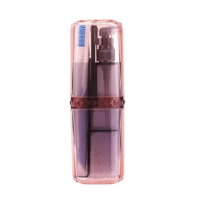 Portable Toothbrush Kit 7-in-1 Travel Toiletries Bottles Toothbrush Comb Towel 2 Cups for Travel Business Trip - Pink