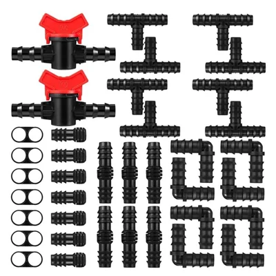 42Pcs Drip Irrigation Fitting Kit Irrigation Barbed Connector Water Hose Connector for 1/2" Tubing