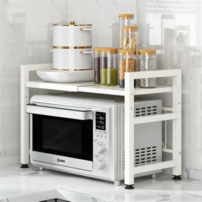 Microwave Oven Rack Toaster Stand Shelf Expandable Kitchen Countertop Storage Shelf - White/1 Tier